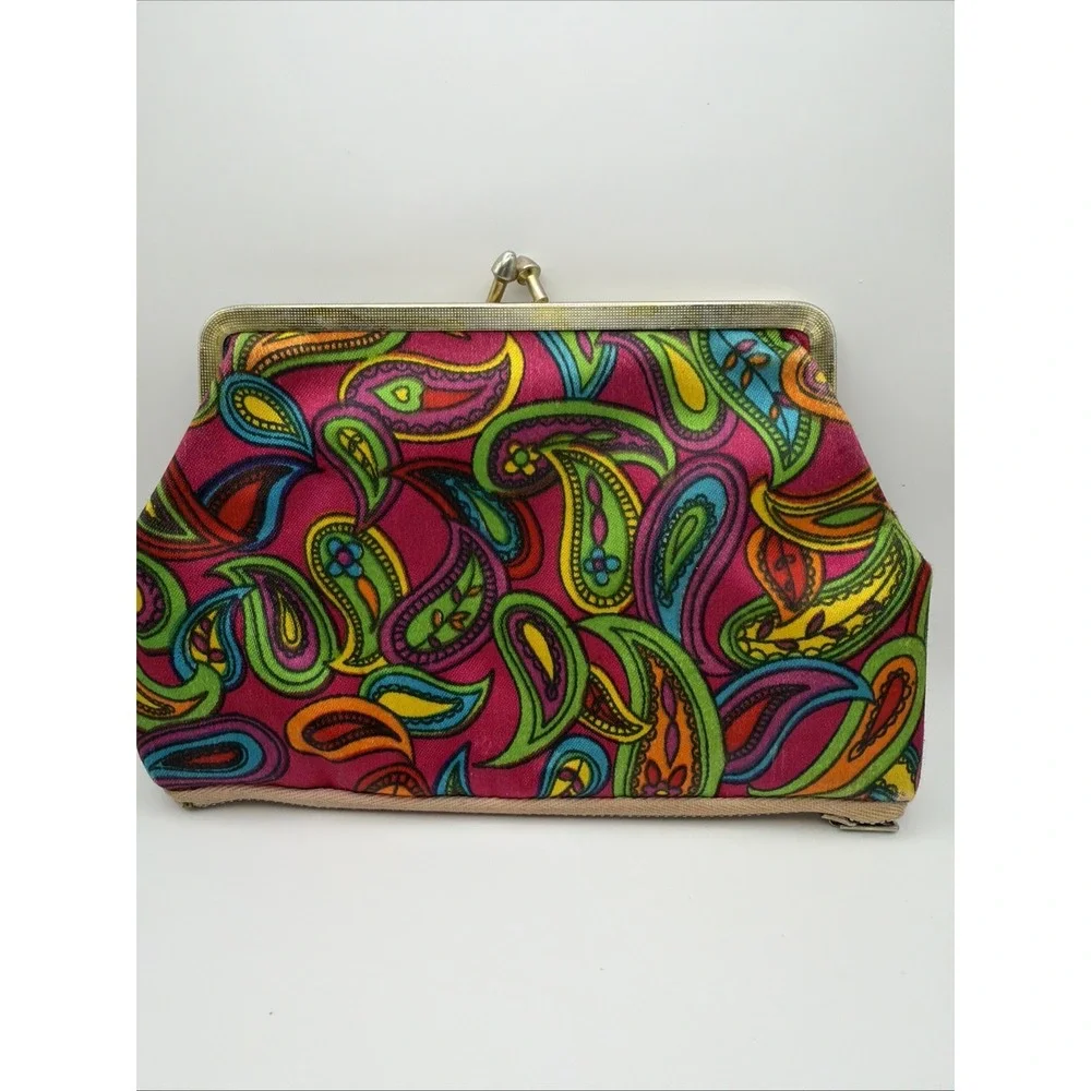 Vintage Small Snap Clutch With Bottom Zip Taiwan Bright Colors Retro‎ Flowers
